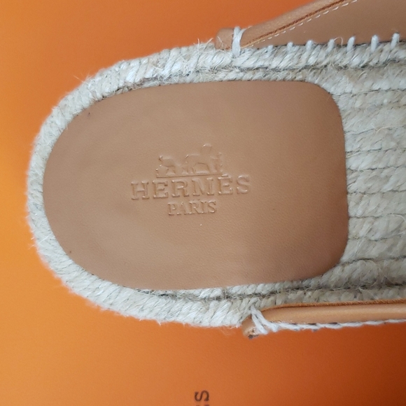 Hermes Espadrille Mule Brown Natural Goatskin Kelly Buckle size 40EU or 10US - Picture 7 of 17
